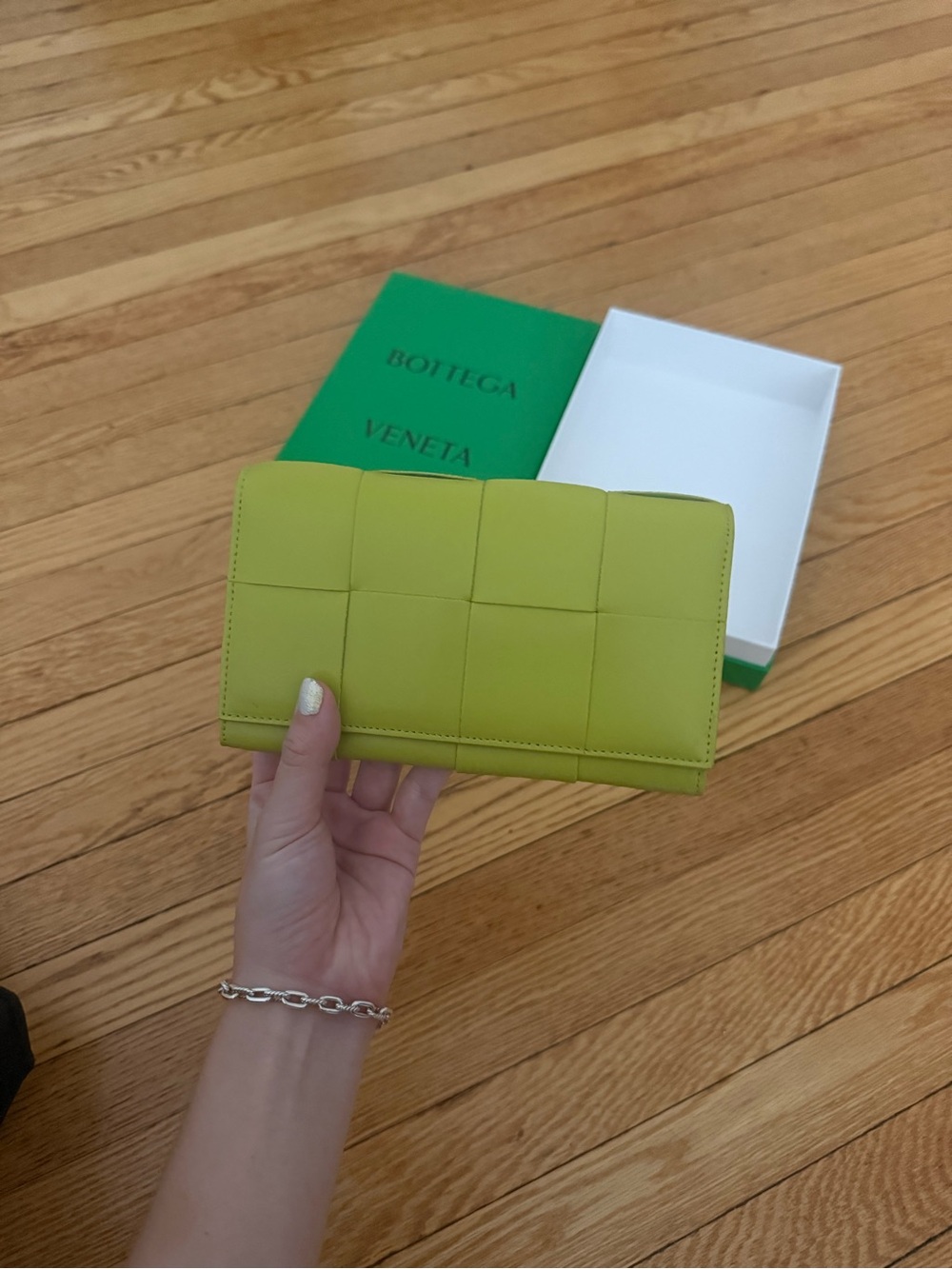 Bottega Veneta Lime Green Intrecciato Leather Clutch